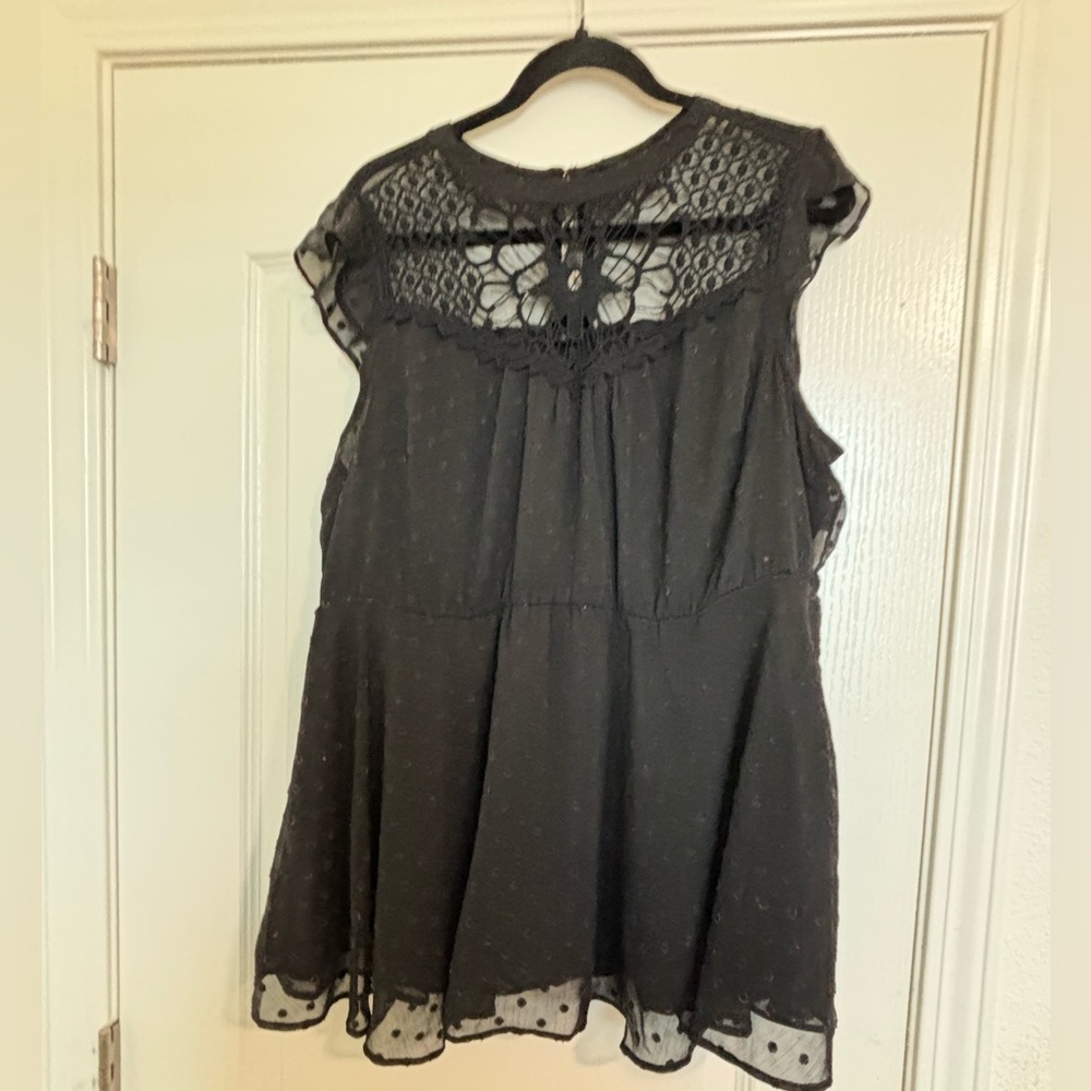 TORRID CROCHET HUGH NECK BABYDOLL SHEER TANK TOP.